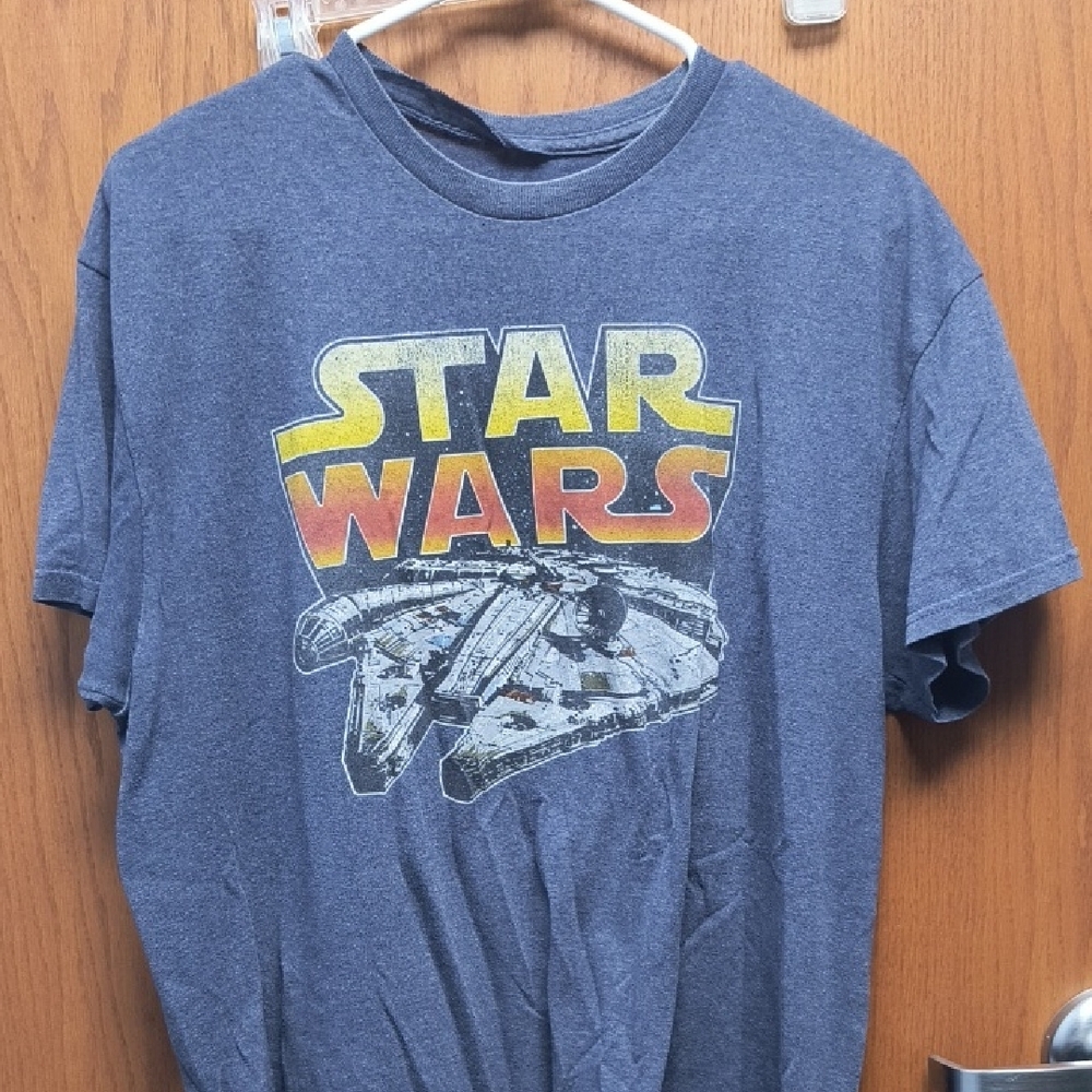 Star Wars Men's Short Sleeve Tee - Blue with Yellow/Orange Logo